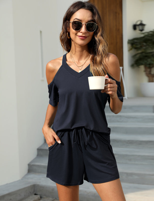 Women's Crew Neck Athleisure Pair Short Sleeve Suit