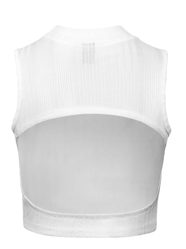 Women's round neckless sleeve navel short back top jacket