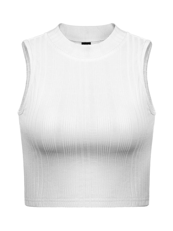 Women's round neckless sleeve navel short back top jacket